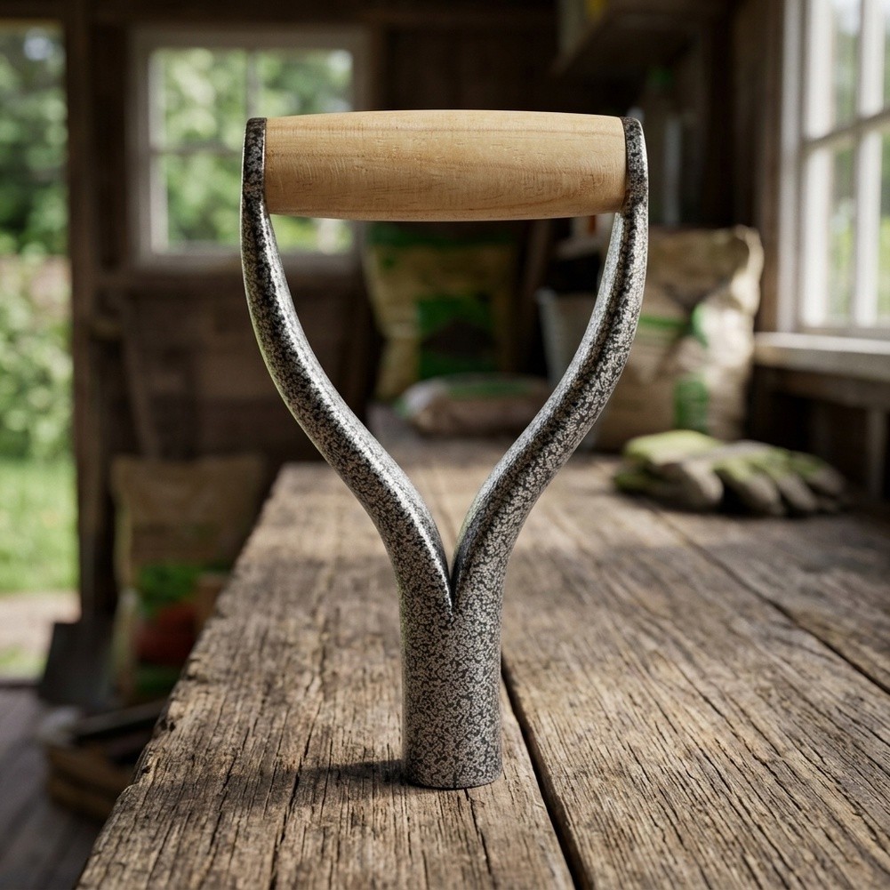 Spade Digging Fork - 1個入り、銀色のY字型グリップ、滑り止め加工、鉄製シャベルグリップ、ガーデニング用フォークや掘り起こし用具の交換部品。 ﻿