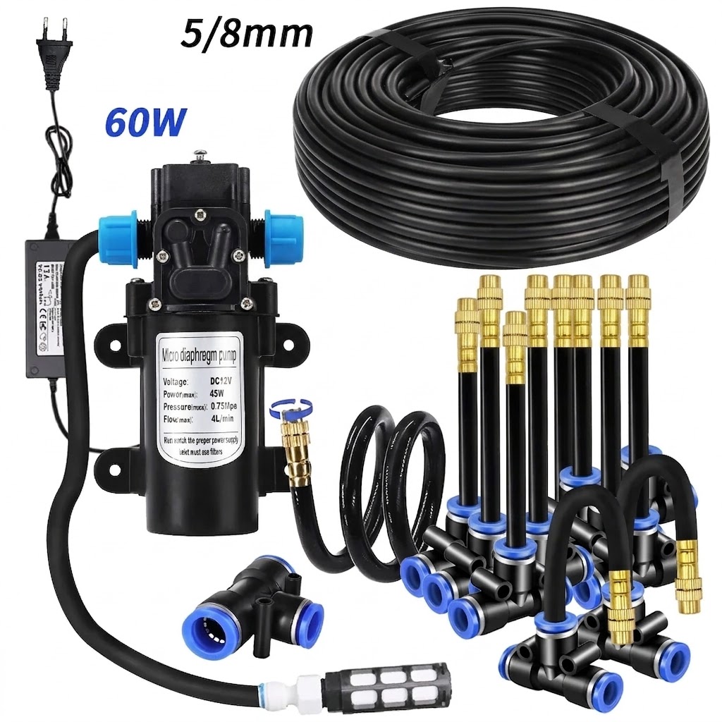 Automatic Plant Waterer - 5/8mm PEホーススプレーヤーキット 60W 自動吸水ポンプ 20cm 真鍮ノズル